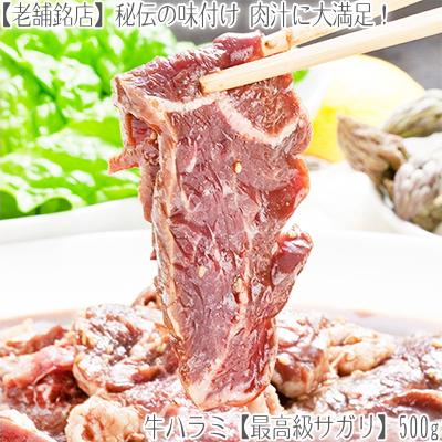 （送料無料）牛ハラミ 牛サガリ 最高級 500g 味付き（2個注文で）1個プラス（3個注文で）2個プラス！（厚切り 牛肉 北海道 バーベキュー BBQ）