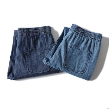 爆款依舊 清爽透氣 工廠剪標男裝潮流春夏松緊腰純棉薄款牛仔長褲