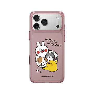 iPhone 17 Pro Max Clear (相機按鈕) 晶醺玫 - 懶散兔與啾先生 Lazy Rabbit and Mr.Chu - Happy pet Happy life