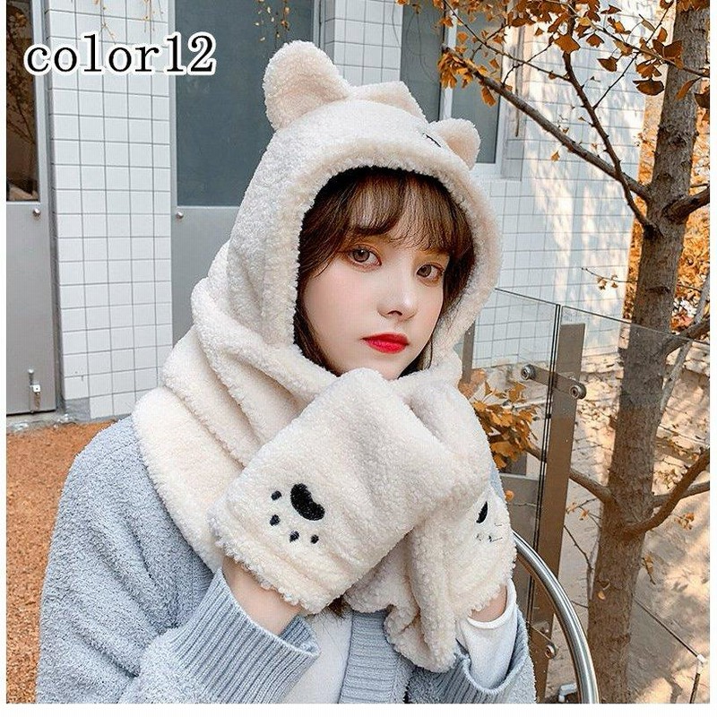 ニットキャップニット帽3セット帽子 マフラー 手袋レディース冬帽子