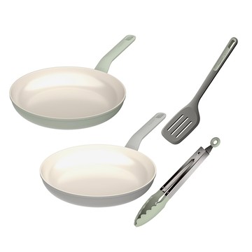 【BergHOFF貝高福】Balance陶瓷塗層不沾單柄平底鍋28cm+料理夾+鍋鏟