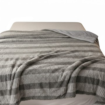 FAmILyLIFE 生活 輕奢極柔安哥拉兔絨和羊羔絨雙面複合特重保暖被毯 FL-305-3 1650g  咖啡條紋  200 x 150cm