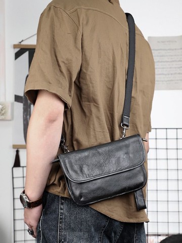 磁吸扣側背包 休閒真皮單肩包 大容量手拿包