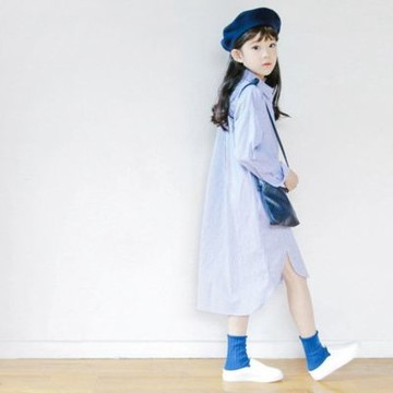 文藝條紋襯衫裙 女童 兒童 童裝 長袖襯衫 長版上衣 連身裙 長袖洋裝【BB0490】