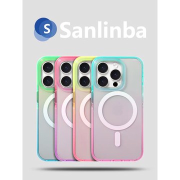 Sanlinba新款彩色漸變透明磁吸手機殼適用于蘋果iPhone16ProMax保護殼MagSafe簡約15Pro時尚拼色防摔14手機套