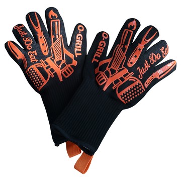 O-GRILL 耐高溫隔熱防燙手套 黑色 + 橘色 燒烤烘焙 防滑透氣  1雙