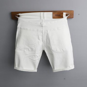 短褲男夏季白色潮牌網紅牛仔短褲青年流行五分男褲百搭修身小腳褲