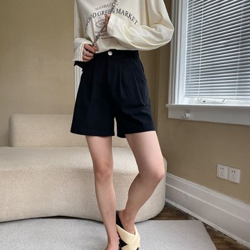 【巴黎精品】現貨+預購 休閒褲寬管短褲-高腰純棉闊腿百搭女褲子2色a1ga31