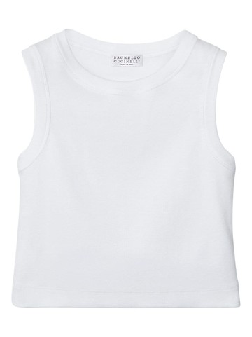 Brunello Cucinelli Kids - stud-embellished sleeveless cropped top - kids - Cotton/Eco Brass/Elastane - 10-11 - White