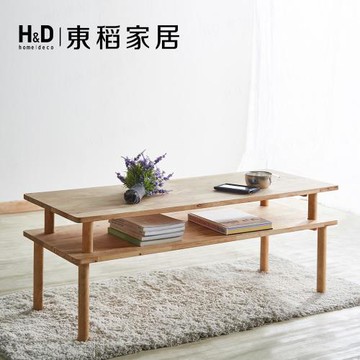 【H&D東稻家居】自然木語系列 - 原木雙層多功能桌 電視櫃 書桌 茶几 餐桌 咖啡桌(DIY自行組裝)