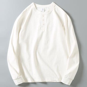外貿男裝尾貨全棉亨利領純色長袖t恤春秋出口簡約休閑寬松打底衫