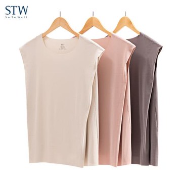 STW莫代爾t恤女無袖寬松無痕透氣上衣家居服女士寬肩背心夏外穿