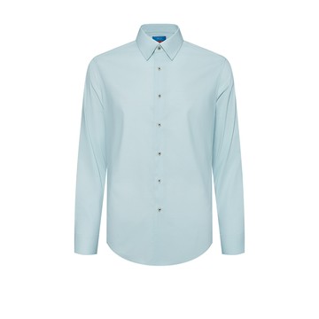 免熨防皺彈性暗斜紋長袖上班襯衫/蔚藍色 | 4112113263