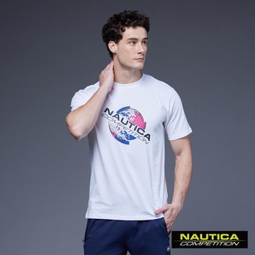 Nautica男裝 雙色地球品牌感短袖上衣-白色