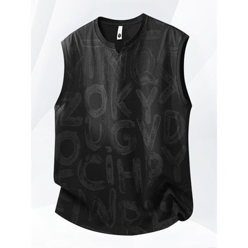 大碼冰絲背心男款夏季輕薄坎肩滿印v領坎袖加肥加大胖子無袖男t恤
