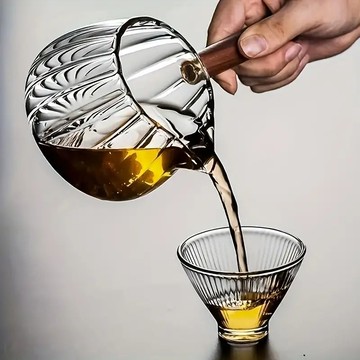 側把玻璃煮茶壺公道杯花 梨木木把茶壺 加厚茶濾功夫茶具泡茶杯J-23公司貨