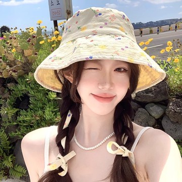 免運🔮日係可愛甜美碎花賞雪帽雙麵漁夫帽子女夏季大帽簷遮陽防曬顯臉小盆帽潮秋冬加厚保暖帽子 漁夫帽 毛茸茸包頭帽
