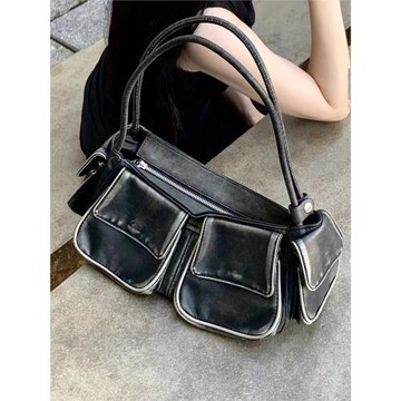 FBAG2023秋季新款小眾多口袋機車辣妹洗水做舊廢土風單肩腋下包女