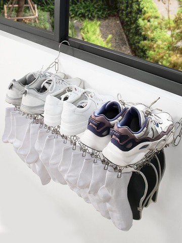 不銹鋼曬鞋架子家用掛衣多夾子收納涼功能陽臺晾衣架神器晾曬窗外