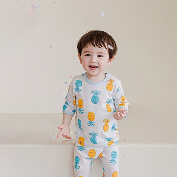 藍橘笑臉鳳梨-植纖衣七分袖韓國童裝-K51507