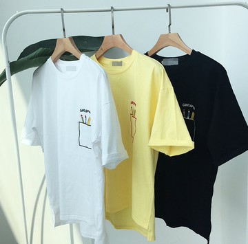 FINDSENSE H1夏季 新款 日本 文藝 簡約 印花 情侶款 時尚 寬鬆  個性短袖 半袖T恤 潮男女 上衣