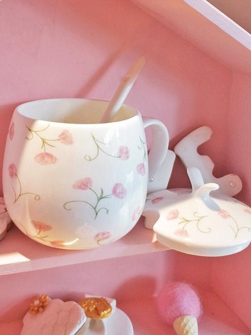 陶瓷杯子女馬克杯帶蓋勺家用水杯可愛骨瓷咖啡杯少女創意個性潮流 【林之舍】