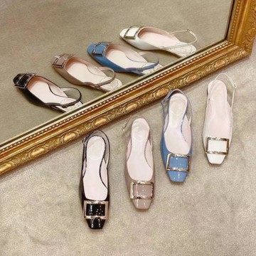 歐美涼鞋女方頭后空一字扣帶時裝百搭2023新款方扣平底鞋女鞋子