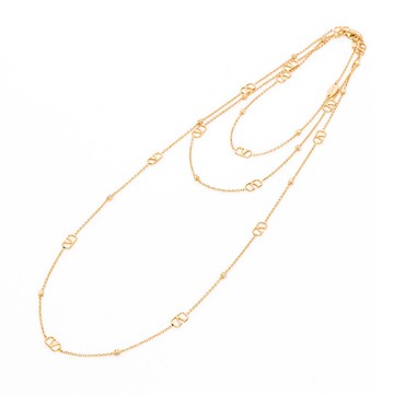 VALENTINO 金色迷你Vlogo雙圈項鍊(純色logo鍊身多logo與小晶鑽)