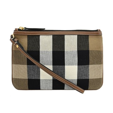 BURBERRY 8084048 NEW PEYTON 格紋帆布大手拿/萬用包.咖
