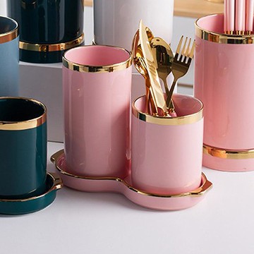 Nature Times 陶瓷餐具收納筒  1套  粉色的