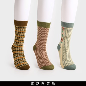 SO NICE 復古印花千鳥紋中筒襪