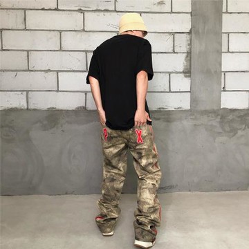 國潮嘻哈迷彩側拉鏈長褲男女美式高街墜感可調節直筒百搭褲子ins