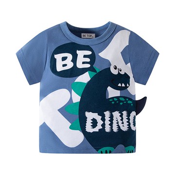 BE TOP - 純棉短袖上衣-逗趣恐龍-藍色