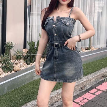 【牛仔辣妹】DOMISS附皮帶-牛仔洋裝 短裙套裝 (現貨)