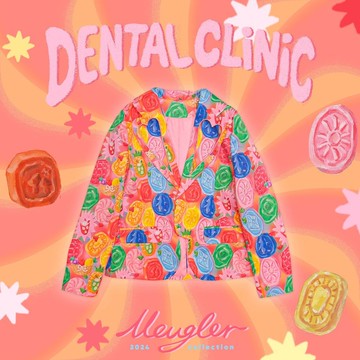 Meugler牛稠島 齒科刺繡桃心鏤空翻領夢幻糖果彩色西服外套套裝