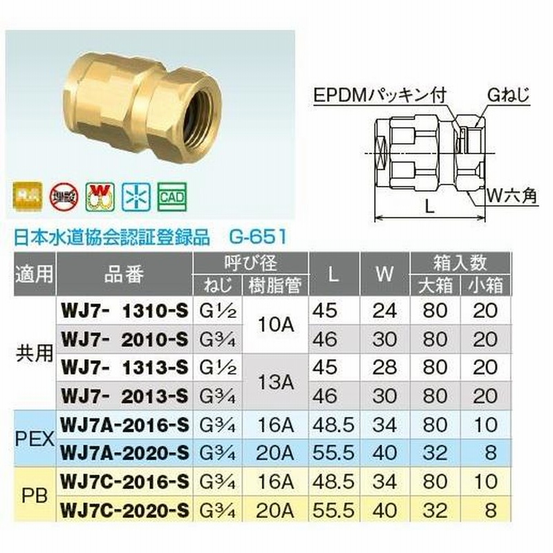 オンダ製作所【WJ7-1313-S】ダブルロックジョイント WJ7型 アダプター 共用 呼び径(ねじG1/2 樹脂管13A)〔IE〕  LINEショッピング