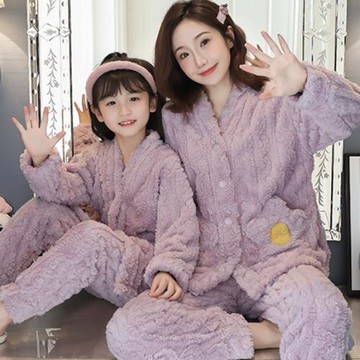 公主風甜美珊瑚絨母女睡衣親子裝秋冬女童大童3-15歲法蘭絨家居服