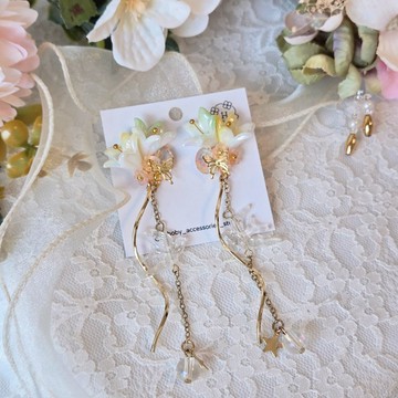 歌舞昇平 Golden Prosperity Dangles 花 耳環/耳釘/耳夾 原創