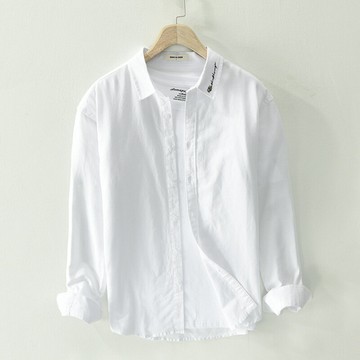 現貨+預購 男襯衫長袖上衣男商務休閒襯衫上衣-繡花棉麻男裝3色74kz79【獨家進口】【米蘭精品】