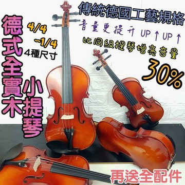 【潔特力樂器】台灣現貨供應．德式全實木小提琴 音量響亮 音色飽滿柔和 全烏木配件精緻德國工藝 提琴老師強力推薦