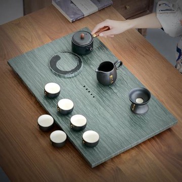 天然整塊烏金石茶盤家用現代簡約大小號茶臺泡茶石材干泡茶具套裝