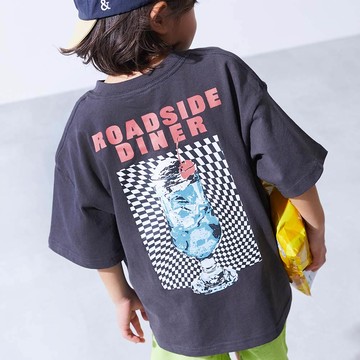 日本 devirock - 100%棉 定番印花短袖上衣-冰淇淋蘇打-炭黑