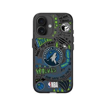 iPhone 16 Clear (相機按鈕) 酷墨灰 - NBA - 塗鴉系列-明尼蘇達灰狼 Minnesota Timberwolves- Graffiti
