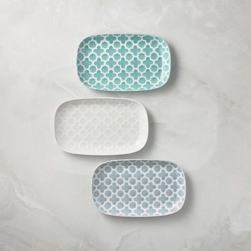 波佐見燒 - 摩洛哥花磚長方盤 - 2件組 - 24cm 藍綠+藍綠