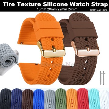 全新輪胎紋理軟矽膠錶帶 18 毫米 20 毫米 22 毫米 24 毫米運動防水橡膠智能錶帶快速釋放腕帶男士女士手鍊