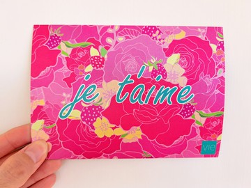 手繪印花圖案卡片 - je t'aime