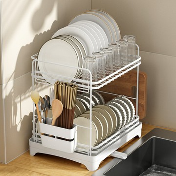 【雙層大容量】碗筷瀝水架 廚房置物架 碗架 瀝水籃 餐具收納盒 水槽碗碟架 不鏽鋼材質 可伸縮設計 檯面壁掛兩用 節省空間