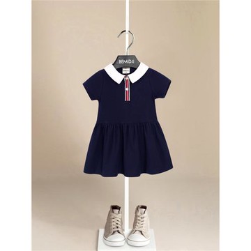 學院風女童連衣裙夏裝兒童polo裙純棉公主裙女寶寶裙子伯米吉童裝
