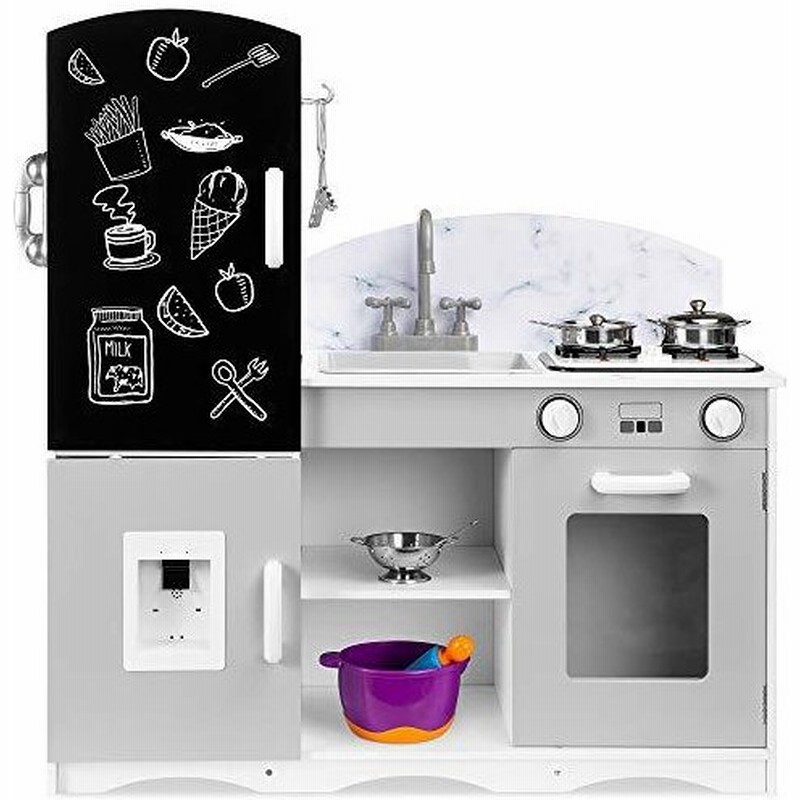 Best Choice Products 木製ごっこ遊び キッチンおもちゃセット 子供用 黒板 大理石背景 リアルなデザイン 音 7つのアクセサリー付 通販 Lineポイント最大get Lineショッピング