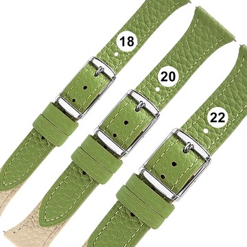 Watchband / 18.20.22mm / 各品牌通用 經典色系 快拆型 雙色真皮錶帶 綠x米白色＃858-392T-GGN